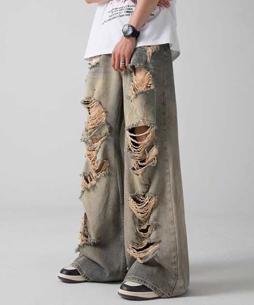 Ressaca(レサーカ)の「ダメージ加工ワイドデニムパンツ(デニムパンツ・メンズ・インディゴブルー・L/XL/M)」の12枚目の写真