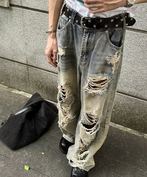 Ressaca(レサーカ)の「ダメージ加工ワイドデニムパンツ(デニムパンツ・メンズ・インディゴブルー・L/XL/M)」の3枚目の写真