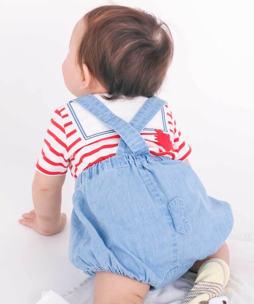SLAP SLIP BABY(スラップスリップベビー)の「【マリンシリーズ】ヒレモチーフサスペンダー付きブルマベビー(70~80cm)(その他ベビーウェア・キッズ・ネイビー/ブルー・FREE)」の1枚目の写真