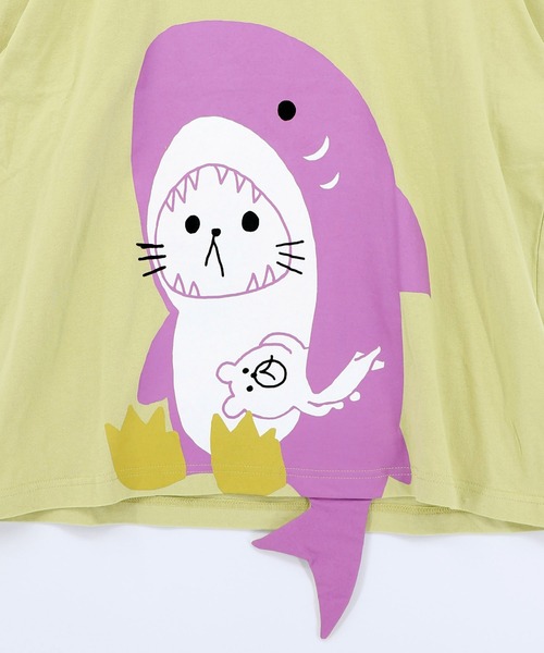 ScoLar Parity（スカラーパリティ）の「361120：しっぽ飛び出しサメニャン柄Tシャツ（Tシャツ/カットソー・レディース・イエロー/ブラック/オフホワイト・S/M）」の15枚目の写真