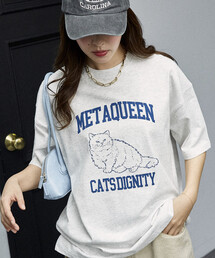 PUBLUX/パブリュクス <機能性素材>METAQUEEN キャット プリント Tシャツ 限定展開