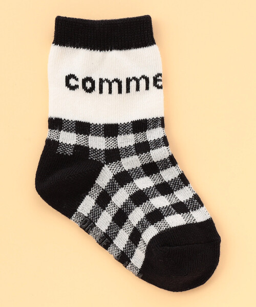 COMME CA ISM(コムサイズム)の「ロゴ×ギンガム チェック クルーソックス / ベビーサイズ(ベビーシューズ/ベビーソックス・キッズ・ブラック・9-12cm)」の1枚目の写真