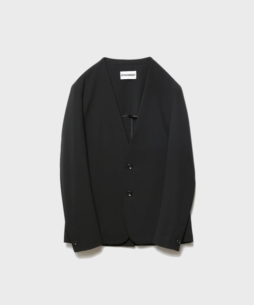 ATTACHMENT（アタッチメント）の「【ATTACHMENT/アタッチメント】WO/TA STRETCH TRO COLLARLESS JKT/ウール/トリアセテート ストレッチトロ カラーレスジャケット（テーラードジャケット・メンズ・ダークグレー/ブラック・2）」の2枚目の写真