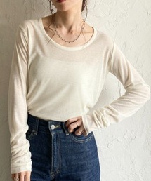 深Uネック 長袖 シアートップス ロングTシャツ