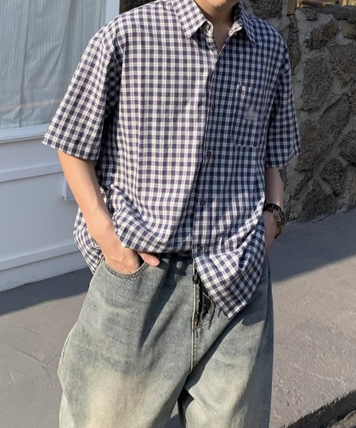 SHEPP（シープ）の「【UNISEX】オンブレチェック オーバーサイズ 半袖シャツ（シャツ/ブラウス・メンズ・ネイビー/グリーン/ピンク・M）」の11枚目の写真