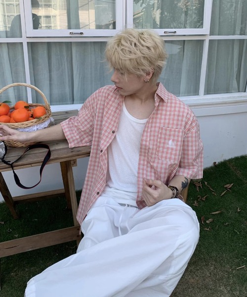 SHEPP（シープ）の「【UNISEX】オンブレチェック オーバーサイズ 半袖シャツ（シャツ/ブラウス・メンズ・ネイビー/グリーン/ピンク・M）」の4枚目の写真