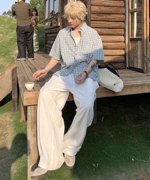 SHEPP（シープ）の「【UNISEX】オンブレチェック オーバーサイズ 半袖シャツ（シャツ/ブラウス・メンズ・ネイビー/グリーン/ピンク・M）」の8枚目の写真