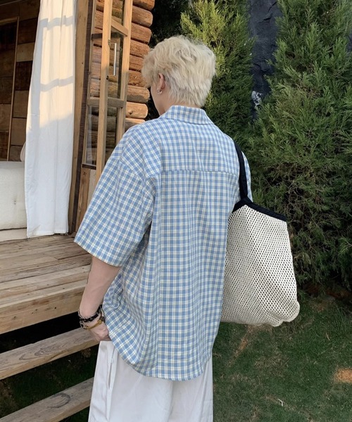 SHEPP（シープ）の「【UNISEX】オンブレチェック オーバーサイズ 半袖シャツ（シャツ/ブラウス・メンズ・ネイビー/グリーン/ピンク・M）」の10枚目の写真