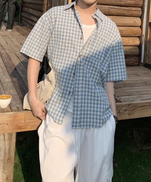 SHEPP（シープ）の「【UNISEX】オンブレチェック オーバーサイズ 半袖シャツ（シャツ/ブラウス・メンズ・ネイビー/グリーン/ピンク・M）」の7枚目の写真
