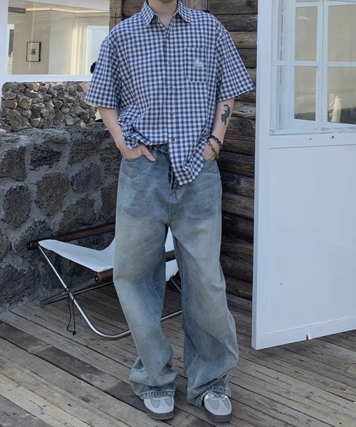 SHEPP（シープ）の「【UNISEX】オンブレチェック オーバーサイズ 半袖シャツ（シャツ/ブラウス・メンズ・ネイビー/グリーン/ピンク・M）」の12枚目の写真
