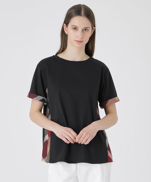 BLUE LABEL CRESTBRIDGE（ブルーレーベルクレストブリッジ）の「プレーティング天竺サイドチェックTシャツ（Tシャツ/カットソー・レディース・ホワイト/ダークネイビー/ブラック/ベビーピンク・40/38）」の2枚目の写真