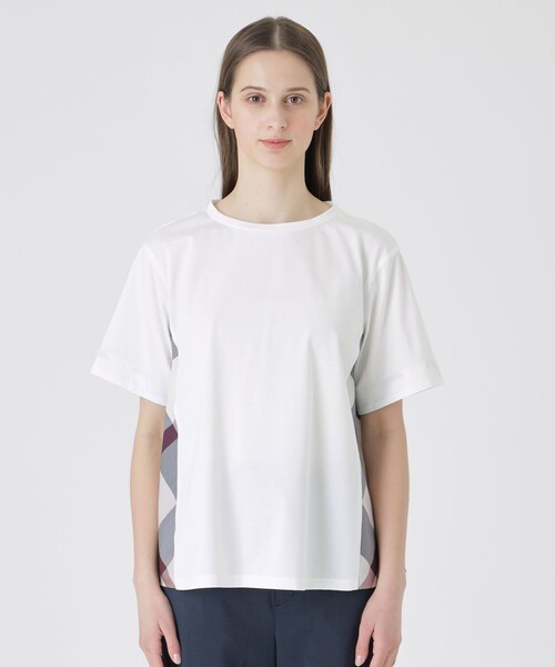 BLUE LABEL CRESTBRIDGE（ブルーレーベルクレストブリッジ）の「プレーティング天竺サイドチェックTシャツ（Tシャツ/カットソー・レディース・ホワイト/ダークネイビー/ブラック/ベビーピンク・40/38）」の6枚目の写真