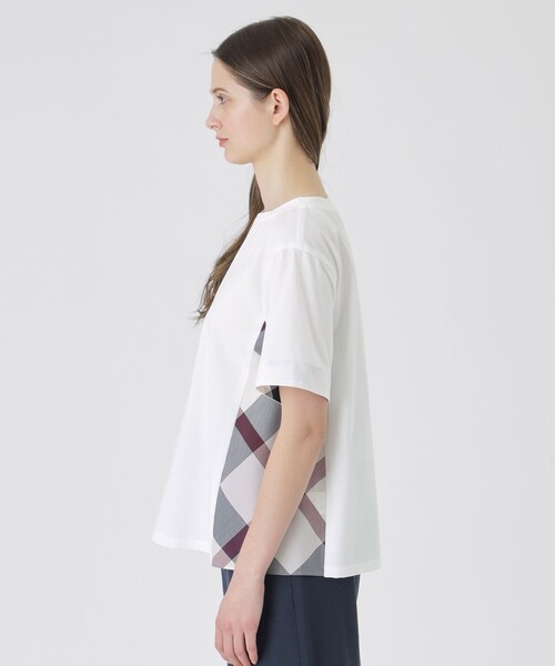 BLUE LABEL CRESTBRIDGE（ブルーレーベルクレストブリッジ）の「プレーティング天竺サイドチェックTシャツ（Tシャツ/カットソー・レディース・ホワイト/ダークネイビー/ブラック/ベビーピンク・40/38）」の7枚目の写真
