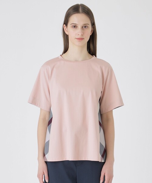 BLUE LABEL CRESTBRIDGE（ブルーレーベルクレストブリッジ）の「プレーティング天竺サイドチェックTシャツ（Tシャツ/カットソー・レディース・ホワイト/ダークネイビー/ブラック/ベビーピンク・40/38）」の18枚目の写真