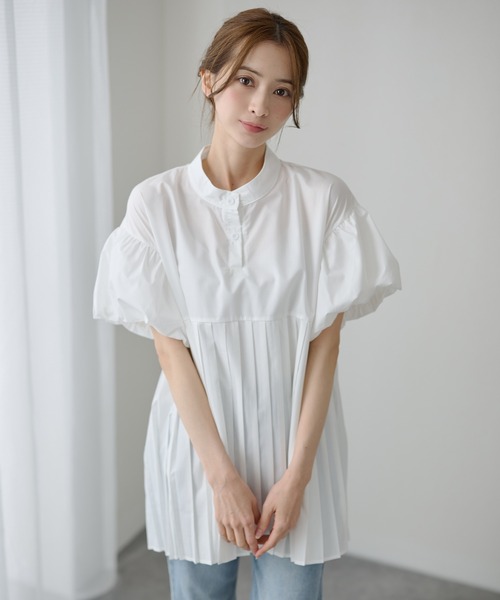 DAYRA(デイラ)の「パフスリーブ プリーツ 半袖 チュニック ブラウス(シャツ/ブラウス・レディース・ホワイト/モカ・FREE)」の12枚目の写真