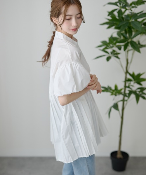 DAYRA(デイラ)の「パフスリーブ プリーツ 半袖 チュニック ブラウス(シャツ/ブラウス・レディース・ホワイト/モカ・FREE)」の14枚目の写真