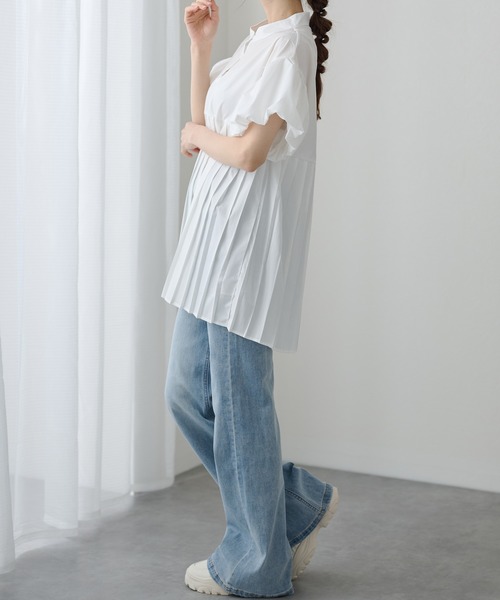 DAYRA(デイラ)の「パフスリーブ プリーツ 半袖 チュニック ブラウス(シャツ/ブラウス・レディース・ホワイト/モカ・FREE)」の15枚目の写真