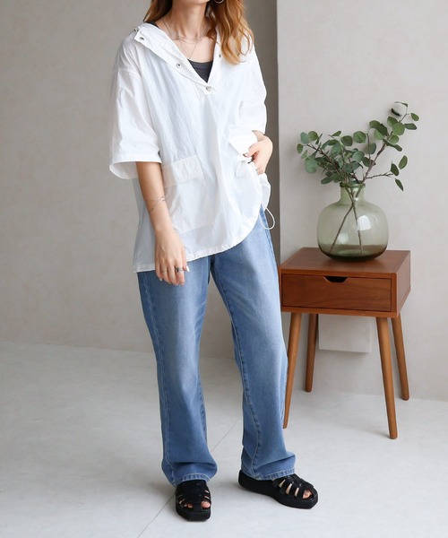 NYLAUS(ナイラス)の「【SG】アノラックパーカー フード付き半袖プルオーバー(パーカー・レディース・ブラック/オフホワイト/カーキ・L/LL/M)」の11枚目の写真