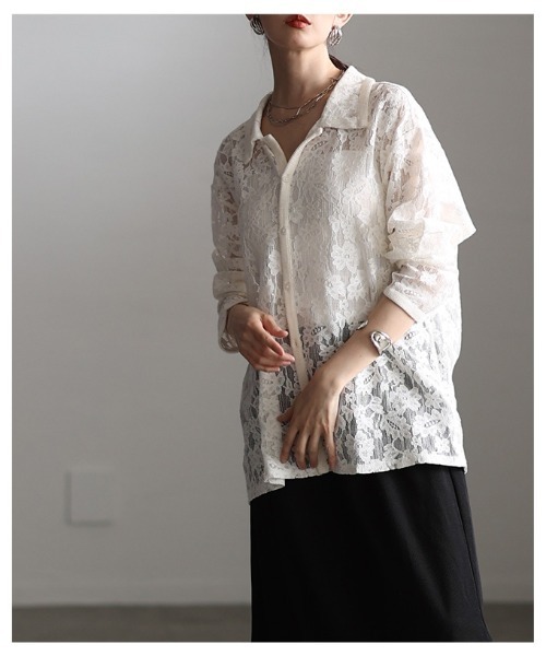 Sawa a la mode(サワアラモード)の「大人の花柄総レース開襟シャツ(シャツ/ブラウス・レディース・アイボリー/ブラック・FREE)」の9枚目の写真