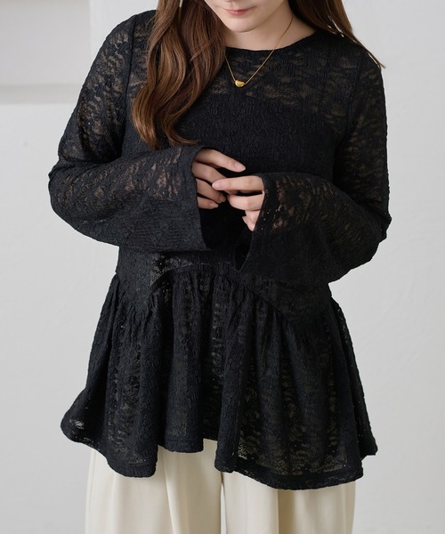 apres jour clair（アプレジュールクレア）の「【apres jour clair】レースペプラムトップス（Tシャツ/カットソー・レディース・ブラック/アイボリー・フリー/X-LARGE）」の2枚目の写真