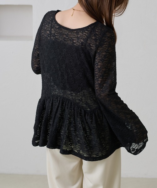 apres jour clair（アプレジュールクレア）の「【apres jour clair】レースペプラムトップス（Tシャツ/カットソー・レディース・ブラック/アイボリー・フリー/X-LARGE）」の18枚目の写真