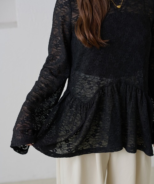 apres jour clair（アプレジュールクレア）の「【apres jour clair】レースペプラムトップス（Tシャツ/カットソー・レディース・ブラック/アイボリー・フリー/X-LARGE）」の20枚目の写真