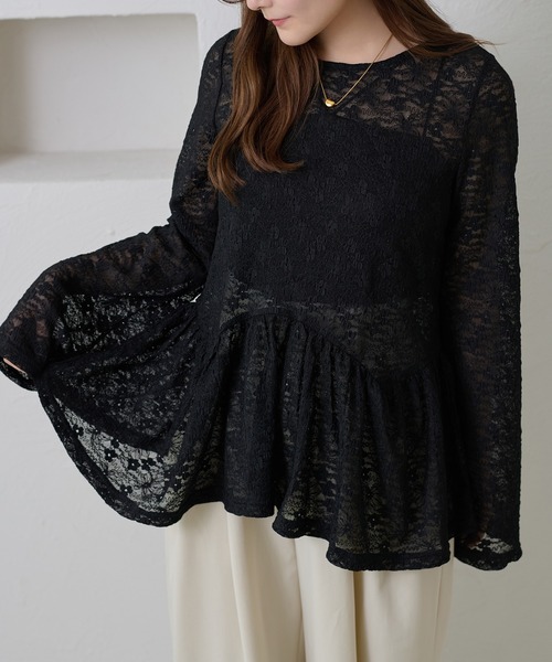 apres jour clair（アプレジュールクレア）の「【apres jour clair】レースペプラムトップス（Tシャツ/カットソー・レディース・ブラック/アイボリー・フリー/X-LARGE）」の16枚目の写真