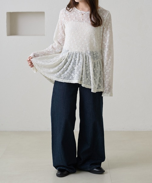 apres jour clair（アプレジュールクレア）の「【apres jour clair】レースペプラムトップス（Tシャツ/カットソー・レディース・ブラック/アイボリー・フリー/X-LARGE）」の5枚目の写真
