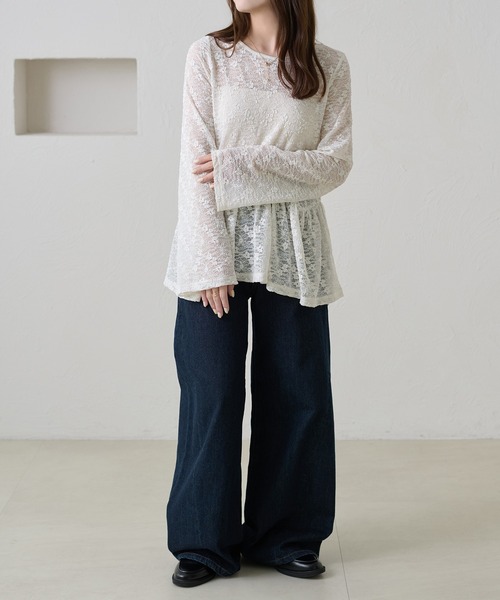 apres jour clair（アプレジュールクレア）の「【apres jour clair】レースペプラムトップス（Tシャツ/カットソー・レディース・ブラック/アイボリー・フリー/X-LARGE）」の6枚目の写真