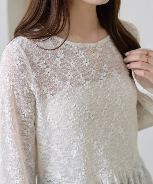 apres jour clair（アプレジュールクレア）の「【apres jour clair】レースペプラムトップス（Tシャツ/カットソー・レディース・ブラック/アイボリー・フリー/X-LARGE）」の4枚目の写真