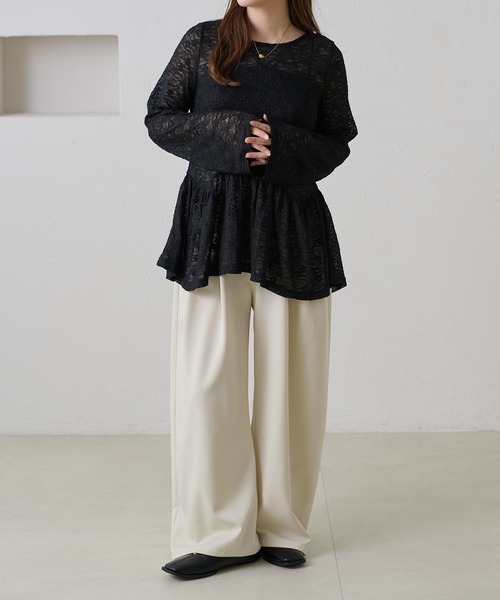 apres jour clair（アプレジュールクレア）の「【apres jour clair】レースペプラムトップス（Tシャツ/カットソー・レディース・ブラック/アイボリー・フリー/X-LARGE）」の21枚目の写真