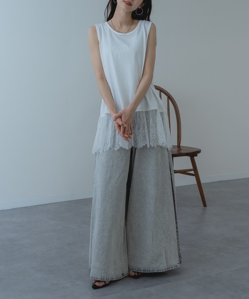 ANNA LUNA(アンナルナ)の「【ANNA LUNA】インナー に仕込みたい 裾レース タンクトップ 袖なし(Tシャツ/カットソー・レディース・ブラック/オフホワイト・MEDIUM)」の6枚目の写真