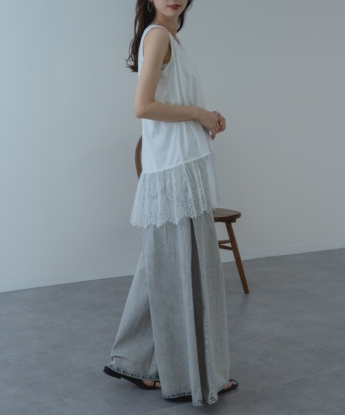 ANNA LUNA(アンナルナ)の「【ANNA LUNA】インナー に仕込みたい 裾レース タンクトップ 袖なし(Tシャツ/カットソー・レディース・ブラック/オフホワイト・MEDIUM)」の14枚目の写真