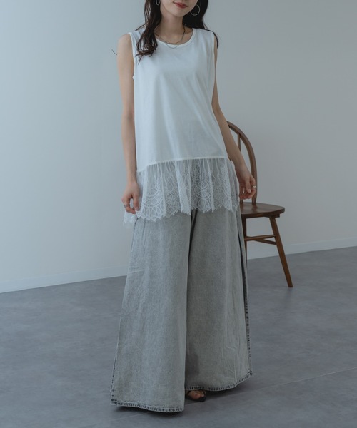 ANNA LUNA(アンナルナ)の「【ANNA LUNA】インナー に仕込みたい 裾レース タンクトップ 袖なし(Tシャツ/カットソー・レディース・ブラック/オフホワイト・MEDIUM)」の13枚目の写真