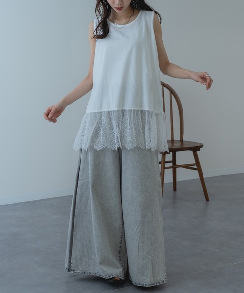 ANNA LUNA(アンナルナ)の「【ANNA LUNA】インナー に仕込みたい 裾レース タンクトップ 袖なし(Tシャツ/カットソー・レディース・ブラック/オフホワイト・MEDIUM)」の17枚目の写真