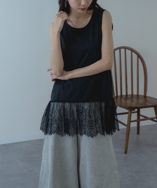 ANNA LUNA(アンナルナ)の「【ANNA LUNA】インナー に仕込みたい 裾レース タンクトップ 袖なし(Tシャツ/カットソー・レディース・ブラック/オフホワイト・MEDIUM)」の9枚目の写真