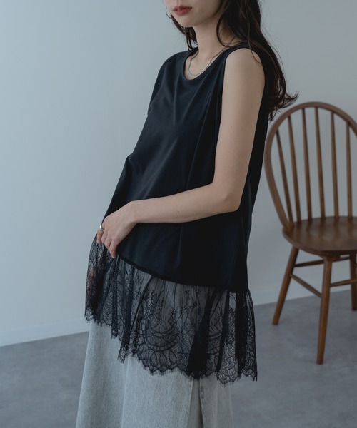 ANNA LUNA(アンナルナ)の「【ANNA LUNA】インナー に仕込みたい 裾レース タンクトップ 袖なし(Tシャツ/カットソー・レディース・ブラック/オフホワイト・MEDIUM)」の11枚目の写真