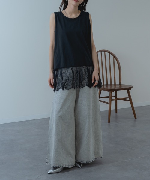 ANNA LUNA(アンナルナ)の「【ANNA LUNA】インナー に仕込みたい 裾レース タンクトップ 袖なし(Tシャツ/カットソー・レディース・ブラック/オフホワイト・MEDIUM)」の18枚目の写真
