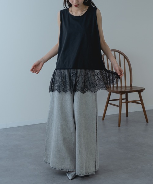 ANNA LUNA(アンナルナ)の「【ANNA LUNA】インナー に仕込みたい 裾レース タンクトップ 袖なし(Tシャツ/カットソー・レディース・ブラック/オフホワイト・MEDIUM)」の19枚目の写真