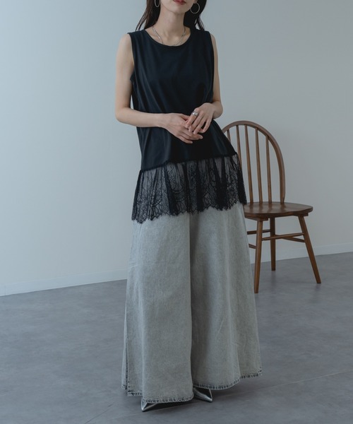 ANNA LUNA(アンナルナ)の「【ANNA LUNA】インナー に仕込みたい 裾レース タンクトップ 袖なし(Tシャツ/カットソー・レディース・ブラック/オフホワイト・MEDIUM)」の20枚目の写真