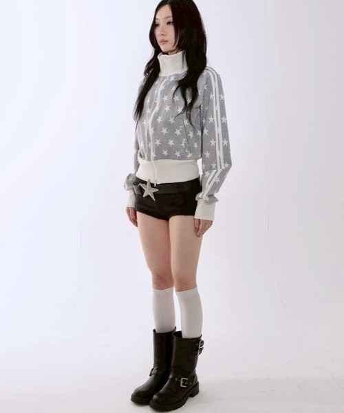 runningHIGH(ランニングハイ)の「【runningHIGH】STAR JACQUARD ZIP UP JACKET / 【ランニングハイ】スタージャガードジップアップジャケット(ジャージ・レディース・ブラック/グレー・ONE SIZE)」の13枚目の写真