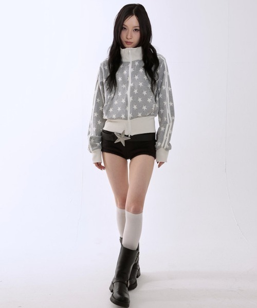 runningHIGH(ランニングハイ)の「【runningHIGH】STAR JACQUARD ZIP UP JACKET / 【ランニングハイ】スタージャガードジップアップジャケット(ジャージ・レディース・ブラック/グレー・ONE SIZE)」の9枚目の写真