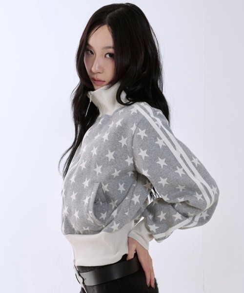 runningHIGH(ランニングハイ)の「【runningHIGH】STAR JACQUARD ZIP UP JACKET / 【ランニングハイ】スタージャガードジップアップジャケット(ジャージ・レディース・ブラック/グレー・ONE SIZE)」の12枚目の写真