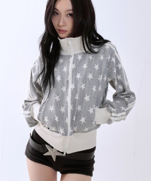 runningHIGH(ランニングハイ)の「【runningHIGH】STAR JACQUARD ZIP UP JACKET / 【ランニングハイ】スタージャガードジップアップジャケット(ジャージ・レディース・ブラック/グレー・ONE SIZE)」の11枚目の写真