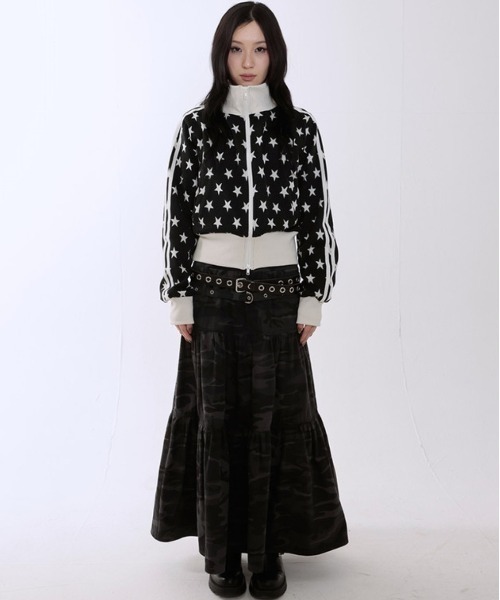 runningHIGH(ランニングハイ)の「【runningHIGH】STAR JACQUARD ZIP UP JACKET / 【ランニングハイ】スタージャガードジップアップジャケット(ジャージ・レディース・ブラック/グレー・ONE SIZE)」の5枚目の写真