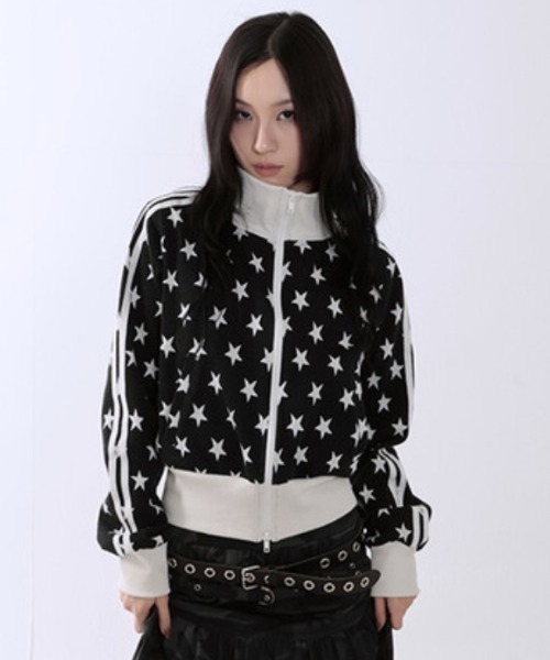 runningHIGH(ランニングハイ)の「【runningHIGH】STAR JACQUARD ZIP UP JACKET / 【ランニングハイ】スタージャガードジップアップジャケット(ジャージ・レディース・ブラック/グレー・ONE SIZE)」の6枚目の写真