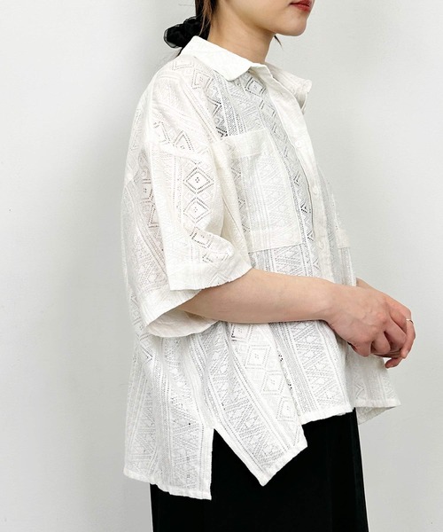Lo-Fi(ローファイ)の「レース半袖シャツ(シャツ/ブラウス・レディース・オフホワイト/ブラック・M)」の11枚目の写真