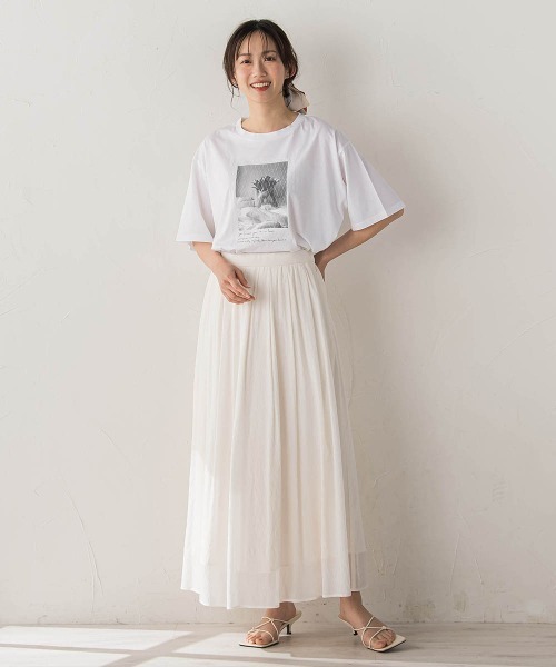 Droite lautreamont(ドロワットロートレアモン)の「チュール重ねフォトTシャツ(Tシャツ/カットソー・レディース・ブラック/ホワイト・M)」の7枚目の写真