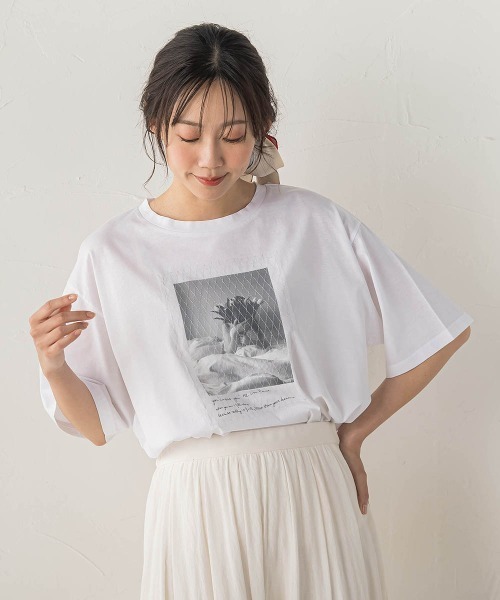 Droite lautreamont(ドロワットロートレアモン)の「チュール重ねフォトTシャツ(Tシャツ/カットソー・レディース・ブラック/ホワイト・M)」の3枚目の写真