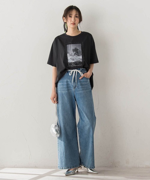Droite lautreamont(ドロワットロートレアモン)の「チュール重ねフォトTシャツ(Tシャツ/カットソー・レディース・ブラック/ホワイト・M)」の13枚目の写真